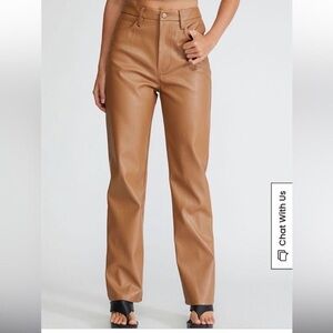 PacSun 90s Faux Leather Pants Straight Leg High Rise Mom Pants Camel Tan Sz S